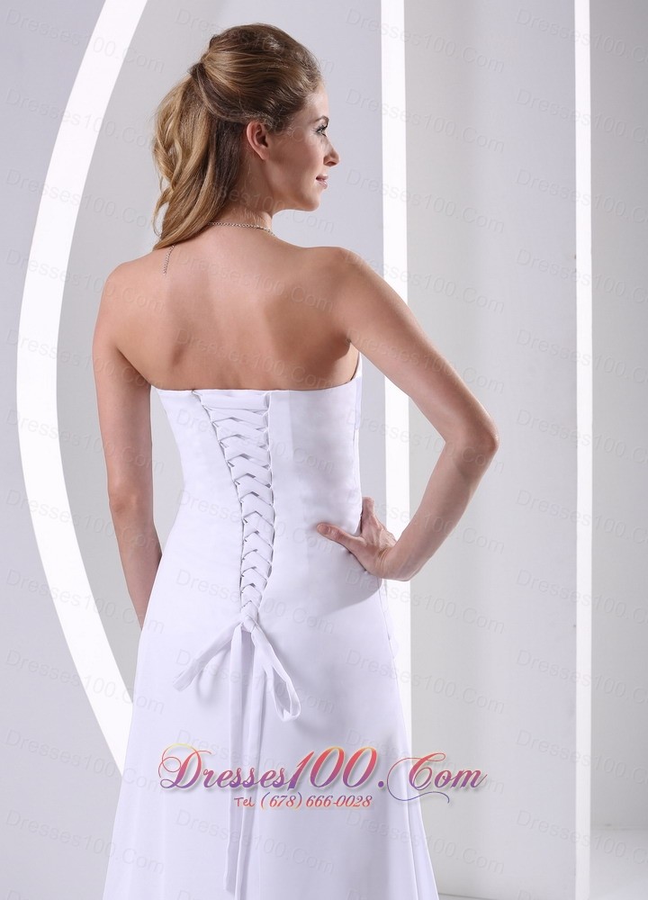 Strapless Beading Chiffon Appliques Beach Wedding Dress