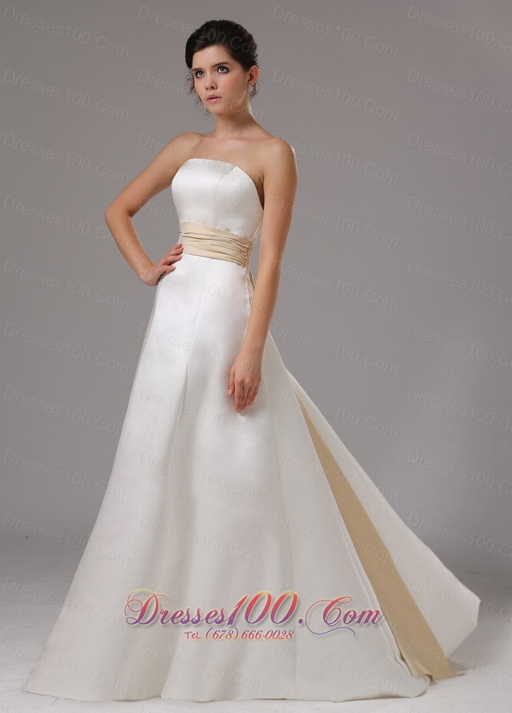 Modest Strapless Floor-length Bridal Wedding Dress With Sash