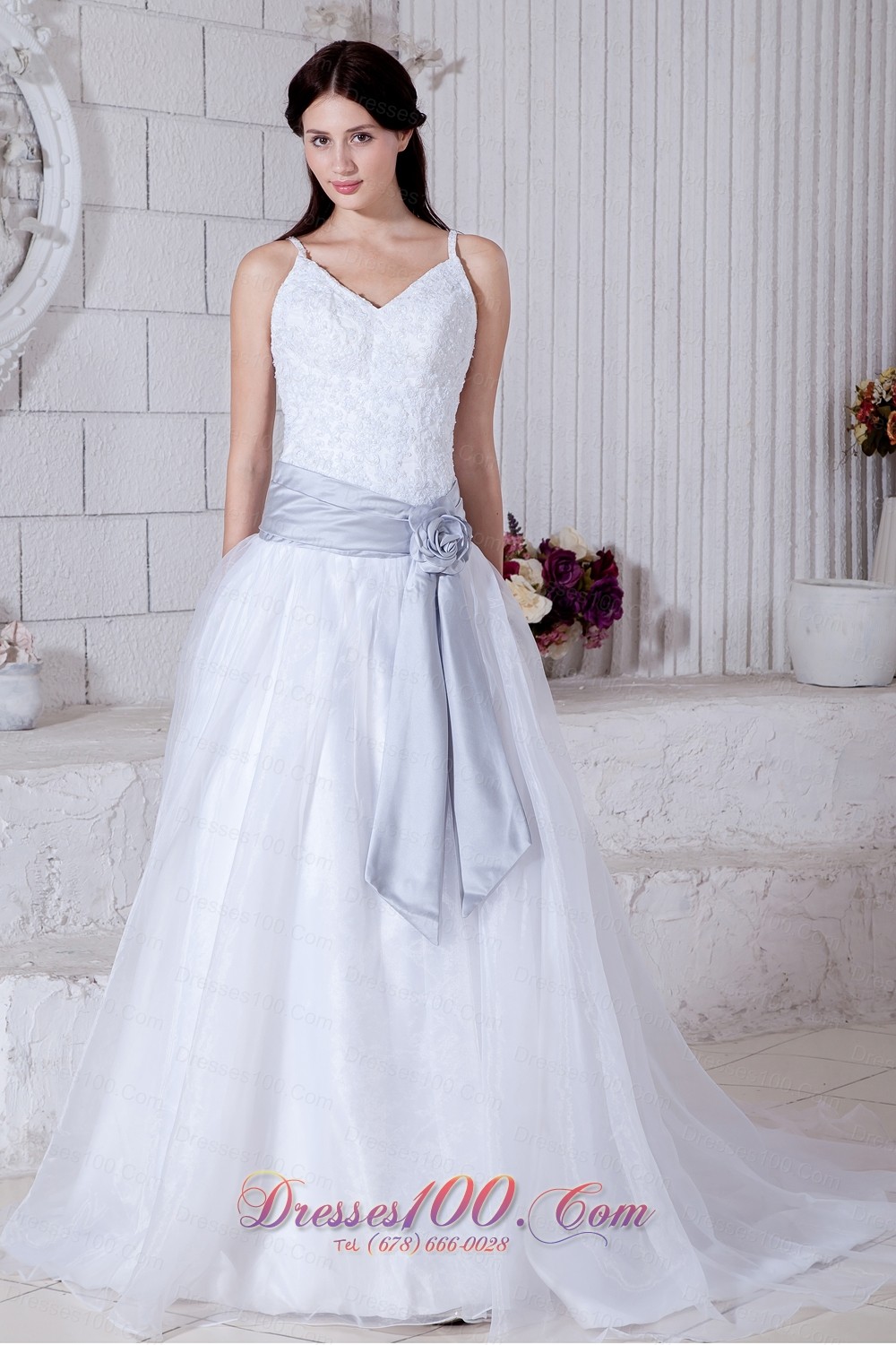 Straps Princess Organza Bridal Wedding Dress Court Train Sashes