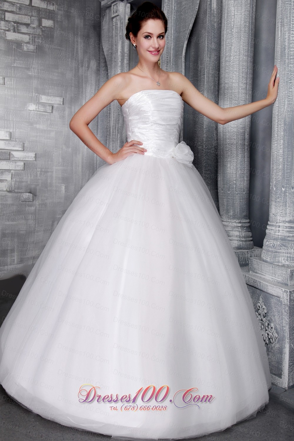 Strapless Hand Made Flower Bridal Gown Princess Floor-length