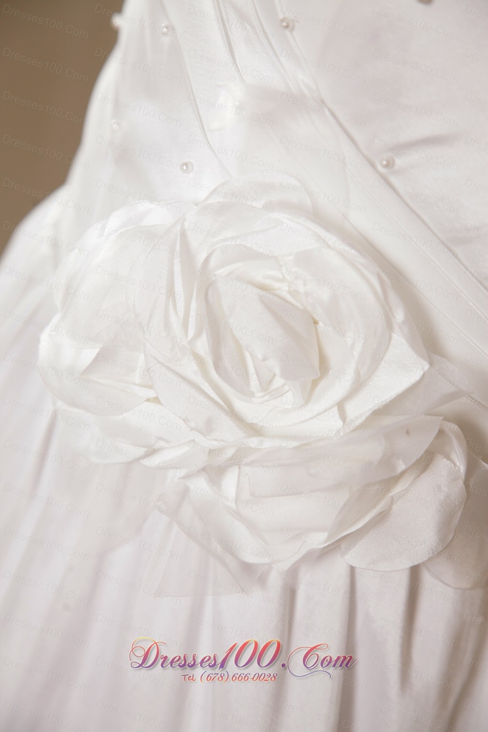 Taffeta Hand Made Flowers Bridal Dress V-neck Floor-length