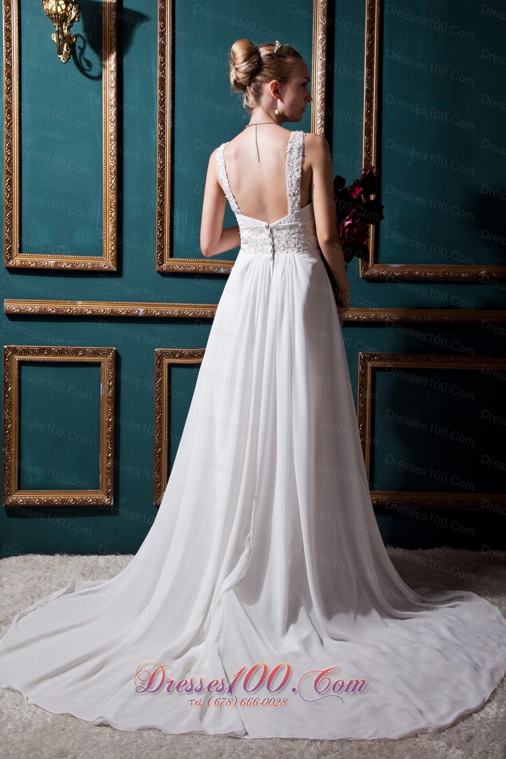 Low Price Court Train Chiffon Wedding Dress Empire Straps