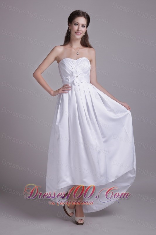 Ankle-length Handle-made Flower Bridal Wedding Dress Strapless