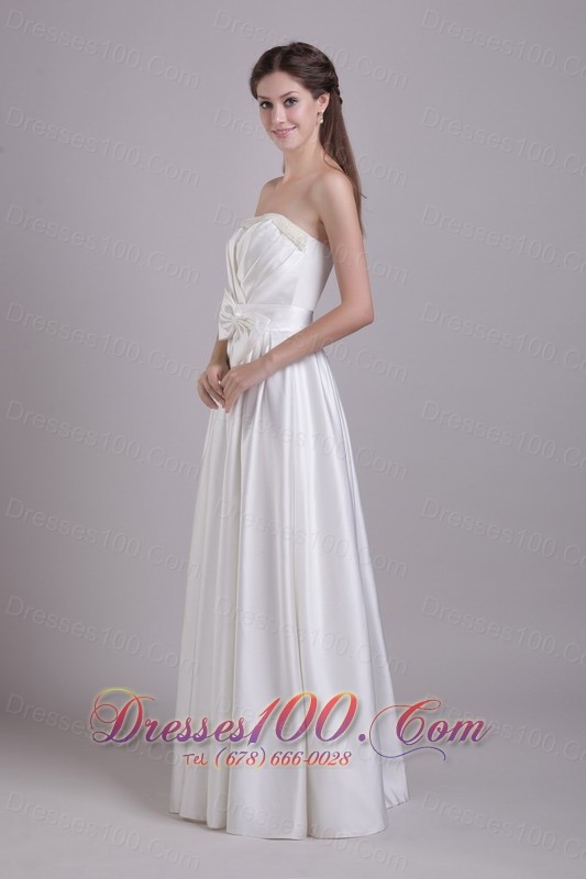Taffeta Strapless Wedding Bridal Gown Beading and Bowknot