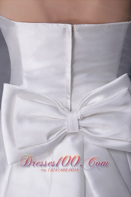 Chapel Train Satin Bridal Wedding Gown Strapless Beading Bowknot