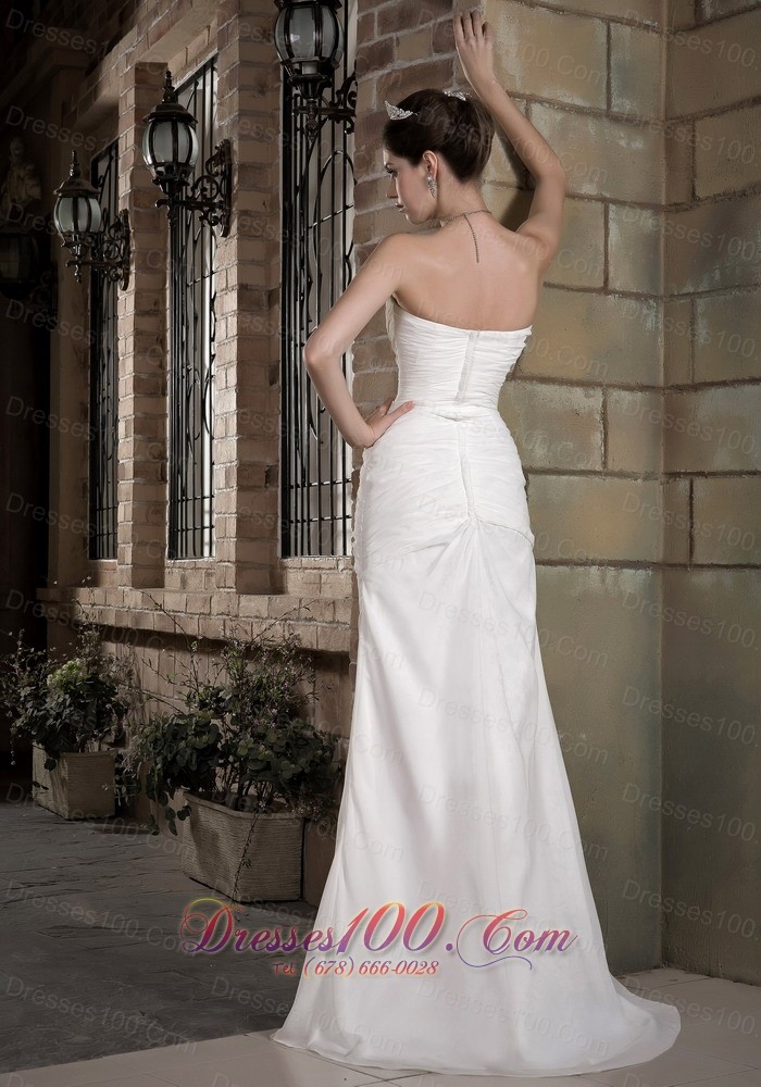 Strapless Chiffon Wedding Bridal Gown Ruch Brush Train