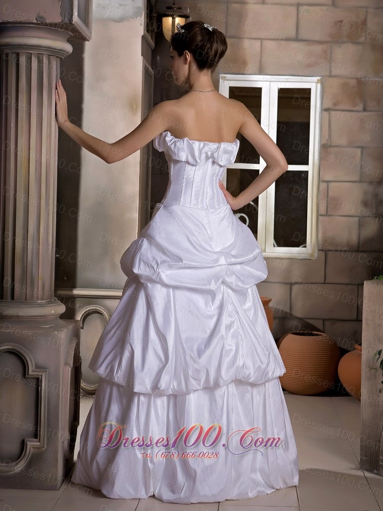 Princess Strapless Bridal Wedding Dress Taffeta Pick-ups
