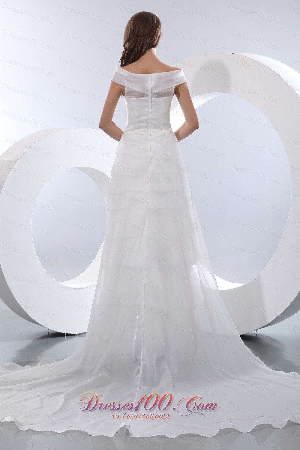 Chapel Train Wedding Dress Hand Made Flower Ruffled Layers