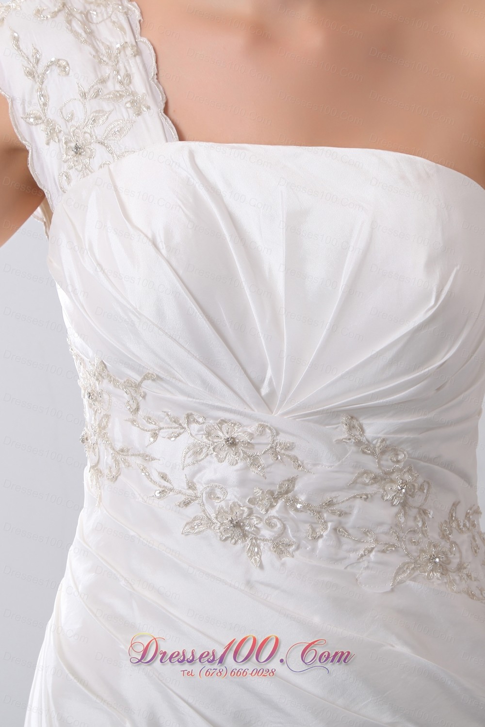 One Shoulder Court Train Wedding Dress Appliques With Beading