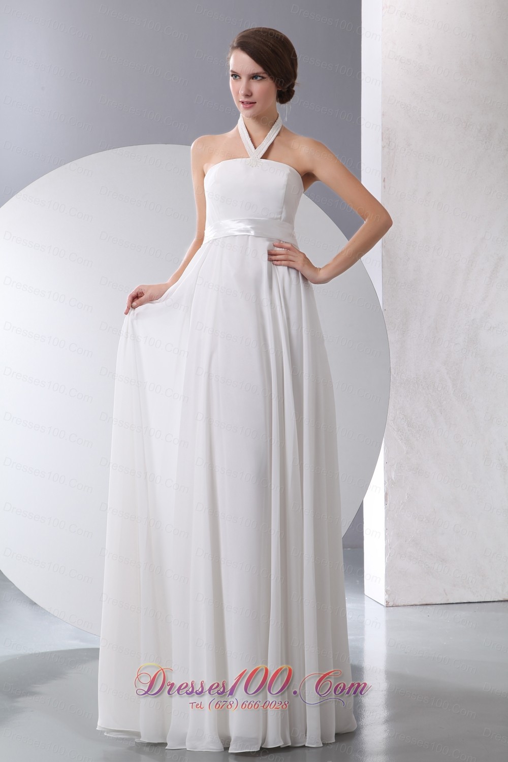 Halter Top Straps Chiffon Wedding Gown Floor-length Empire