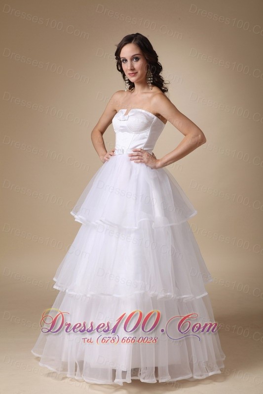 Satin and Organza Layers Bridal Dress Strapless A-line