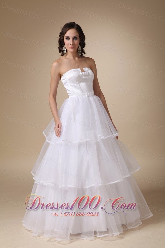 Satin and Organza Layers Bridal Dress Strapless A-line