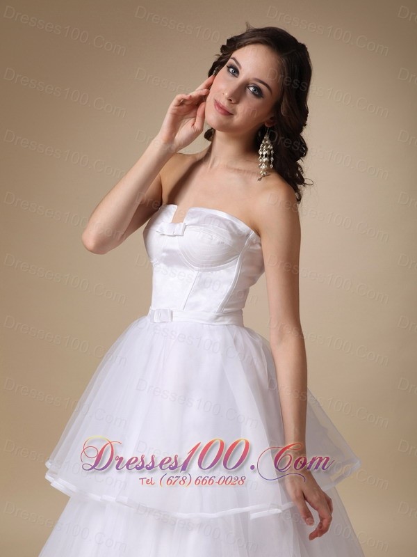 Satin and Organza Layers Bridal Dress Strapless A-line