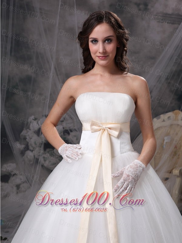 Organza and Taffeta Strapless Ball Gown Wedding Dress Bows