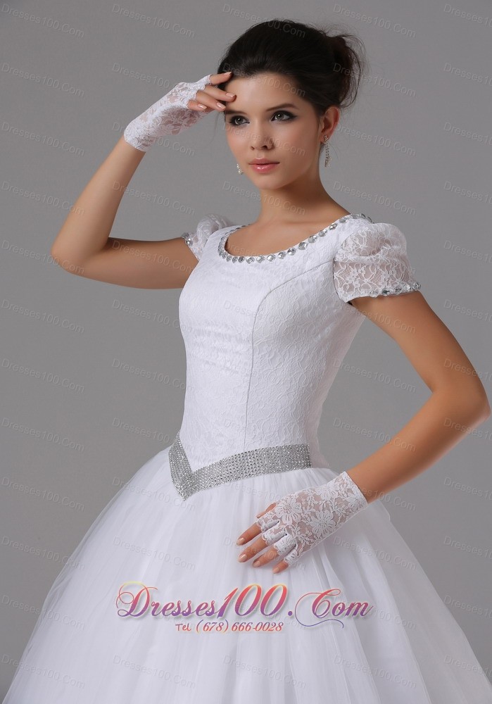 Short Sleeves Ball Gown Scoop Neck Bridal Wedding Dress