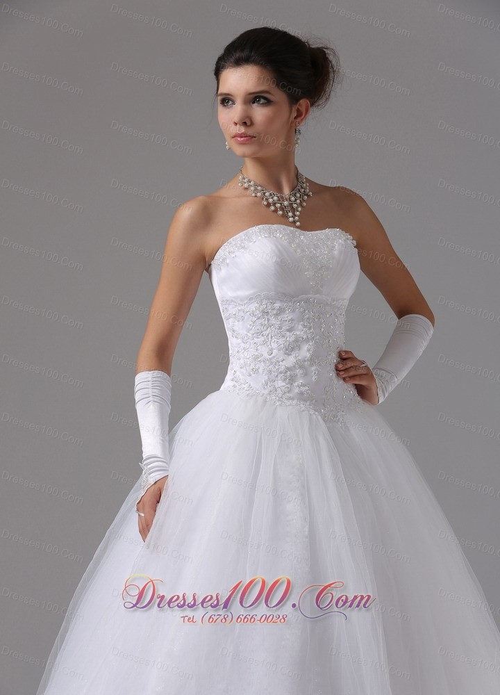 Strapless A-line Wedding Gown With Lace Beading Tulle