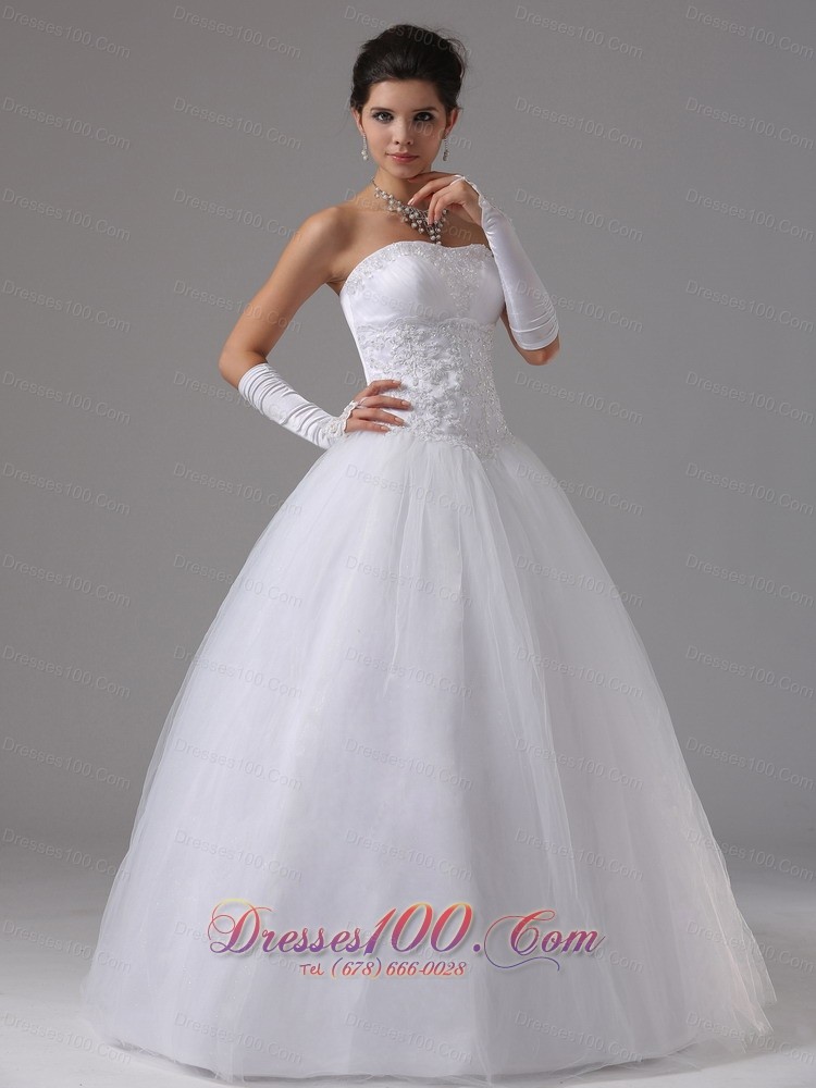Strapless A-line Wedding Gown With Lace Beading Tulle