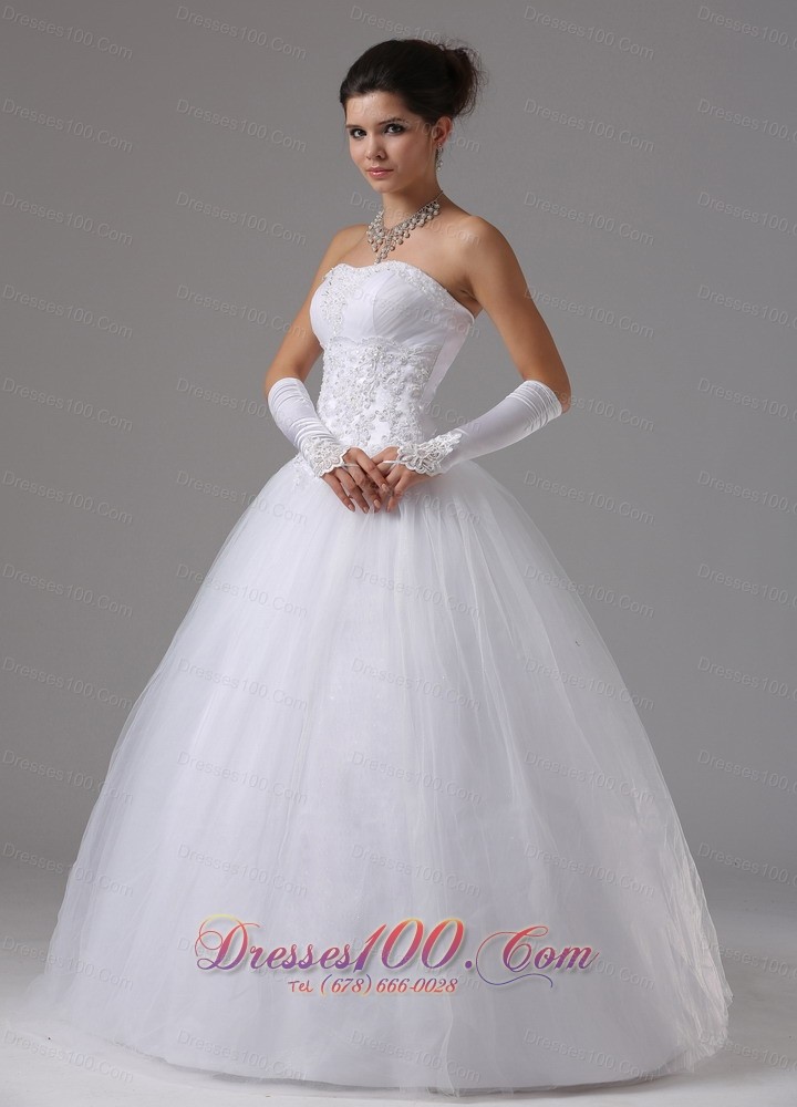 Strapless A-line Wedding Gown With Lace Beading Tulle