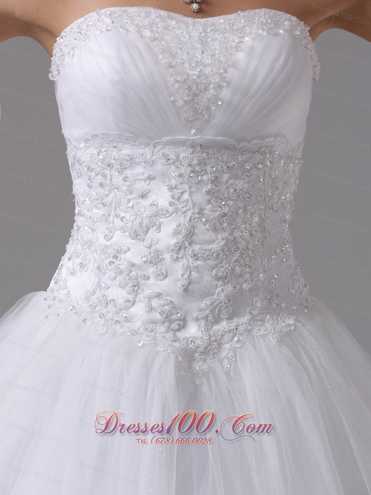 Strapless A-line Wedding Gown With Lace Beading Tulle