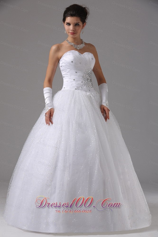 Beaded Sweetheart Tulle Floor-length Ball Gown Wedding Dress
