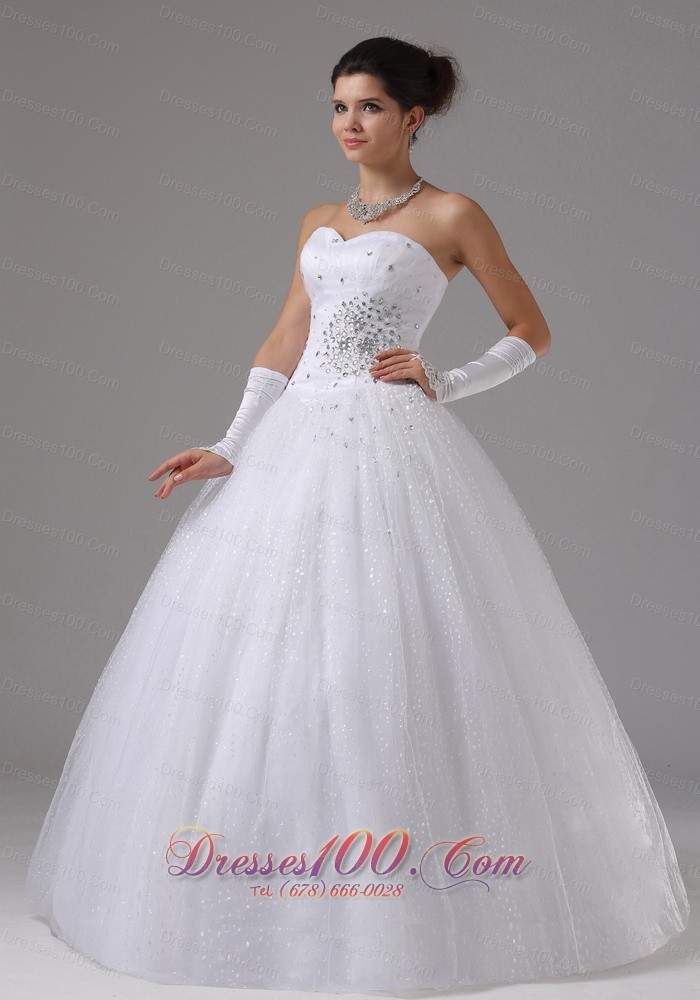 Beaded Sweetheart Tulle Floor-length Ball Gown Wedding Dress