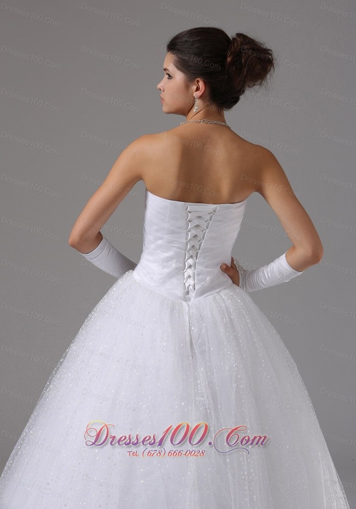 Beaded Sweetheart Tulle Floor-length Ball Gown Wedding Dress