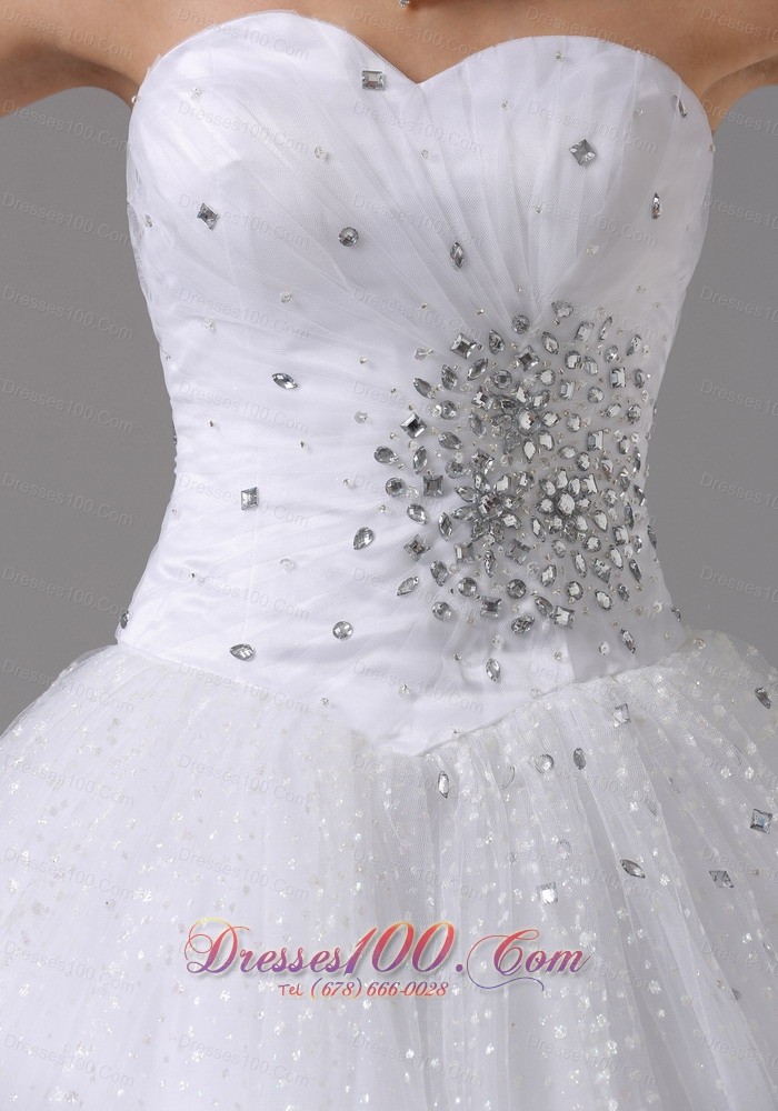 Beaded Sweetheart Tulle Floor-length Ball Gown Wedding Dress