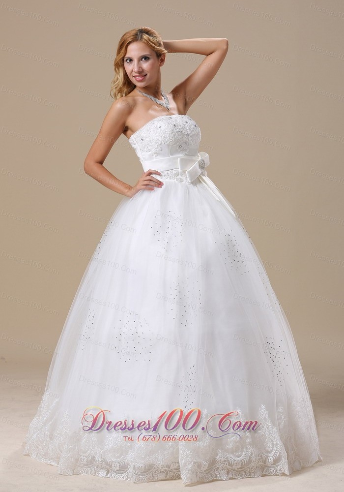 Strapless Princess Bowknot Wedding Gown Appliques With Beading