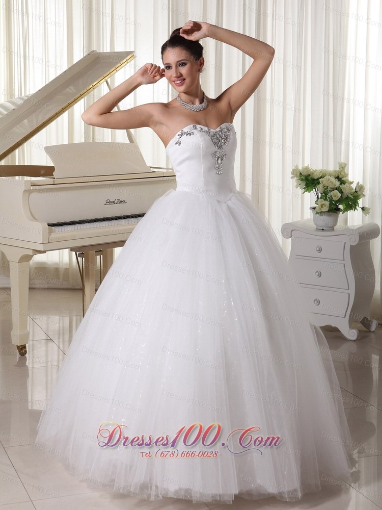 Satin and Tulle Sweetheart Beaded Wedding Dress A-line