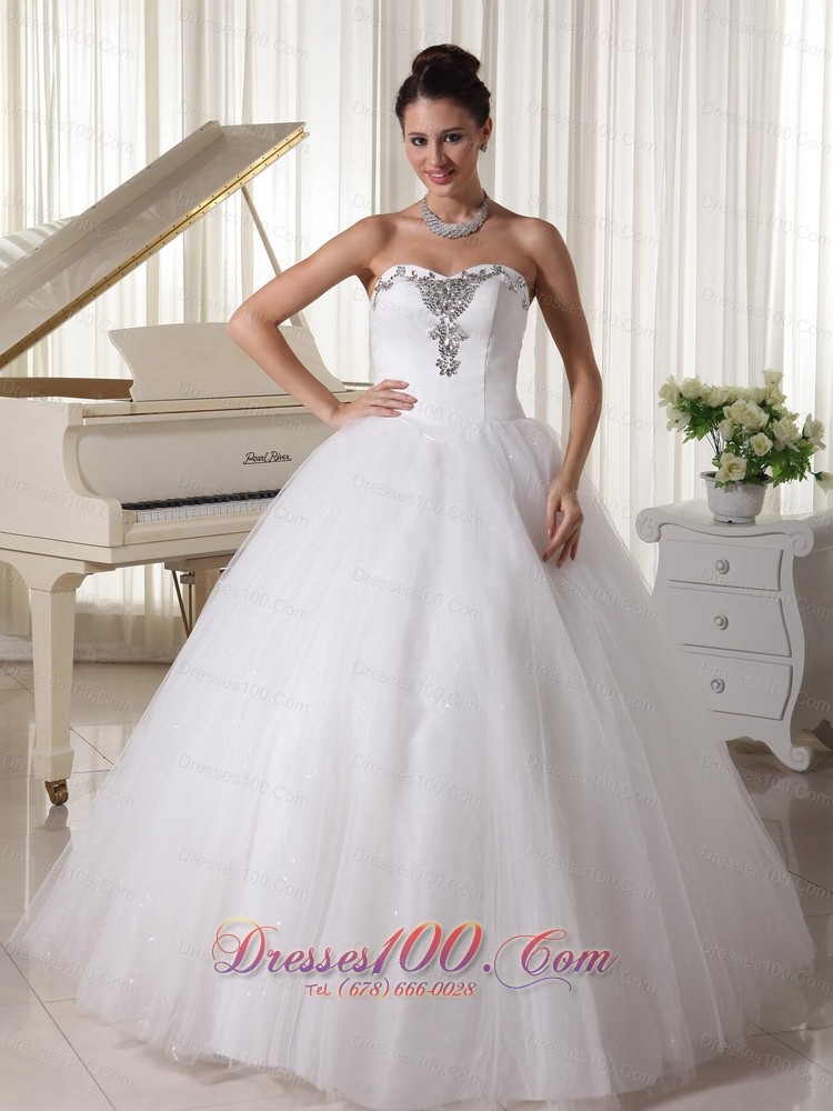 Satin and Tulle Sweetheart Beaded Wedding Dress A-line