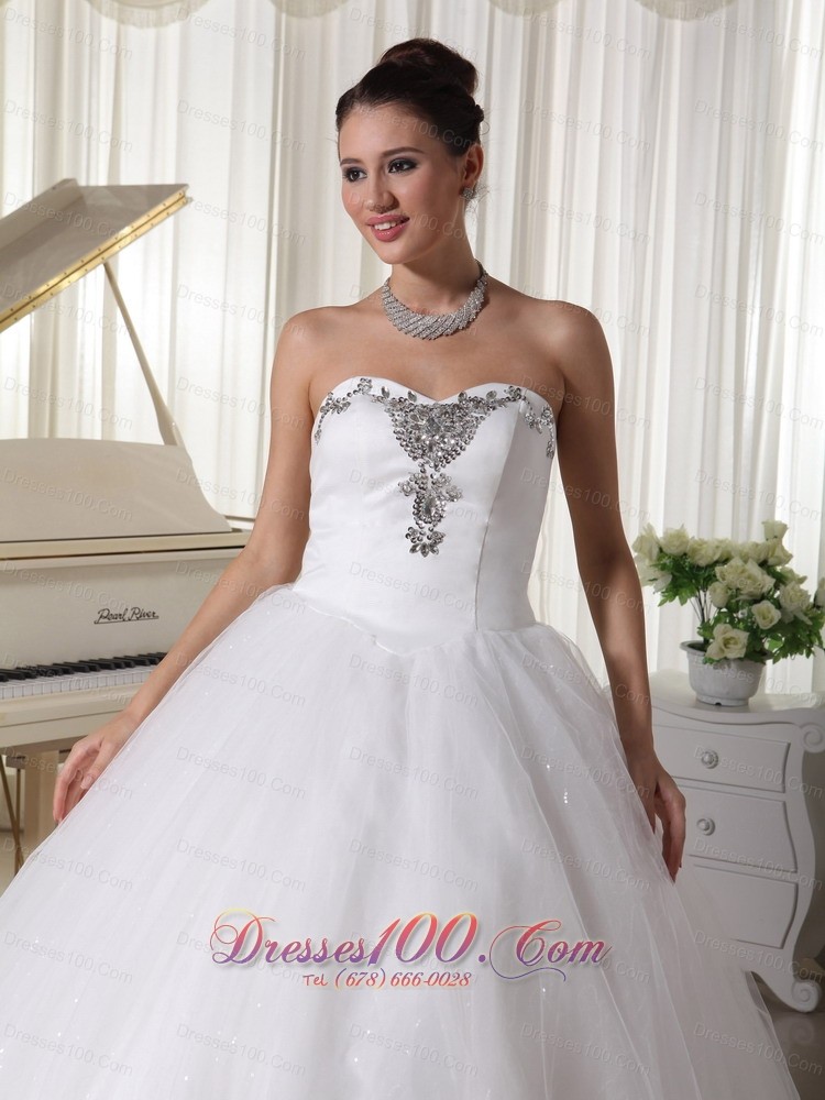 Satin and Tulle Sweetheart Beaded Wedding Dress A-line