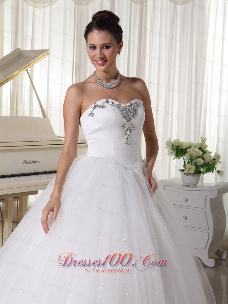Satin and Tulle Sweetheart Beaded Wedding Dress A-line