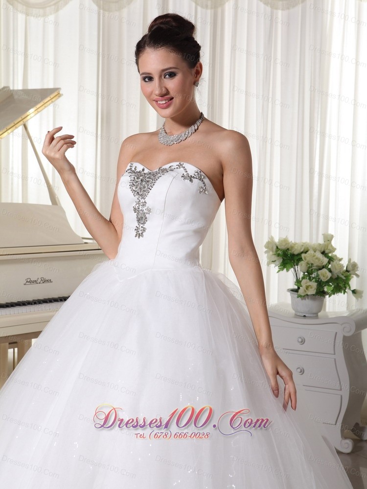 Satin and Tulle Sweetheart Beaded Wedding Dress A-line