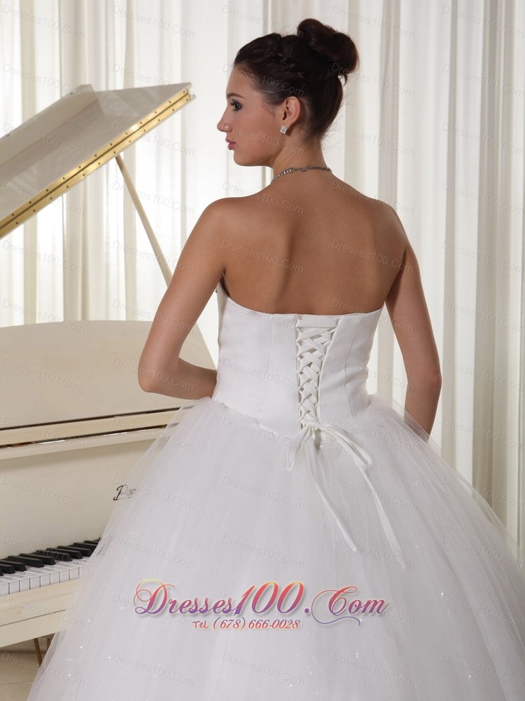 Satin and Tulle Sweetheart Beaded Wedding Dress A-line