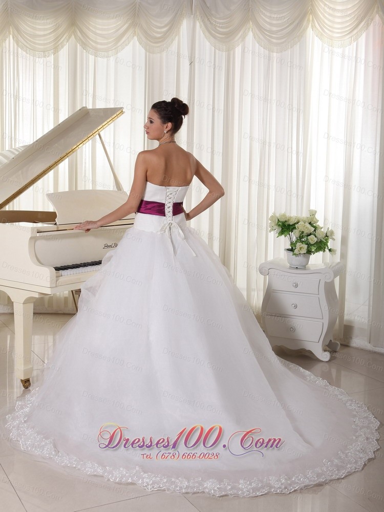 Organza Sweetheart Weding Gown Handle Flowers Belt Court Train