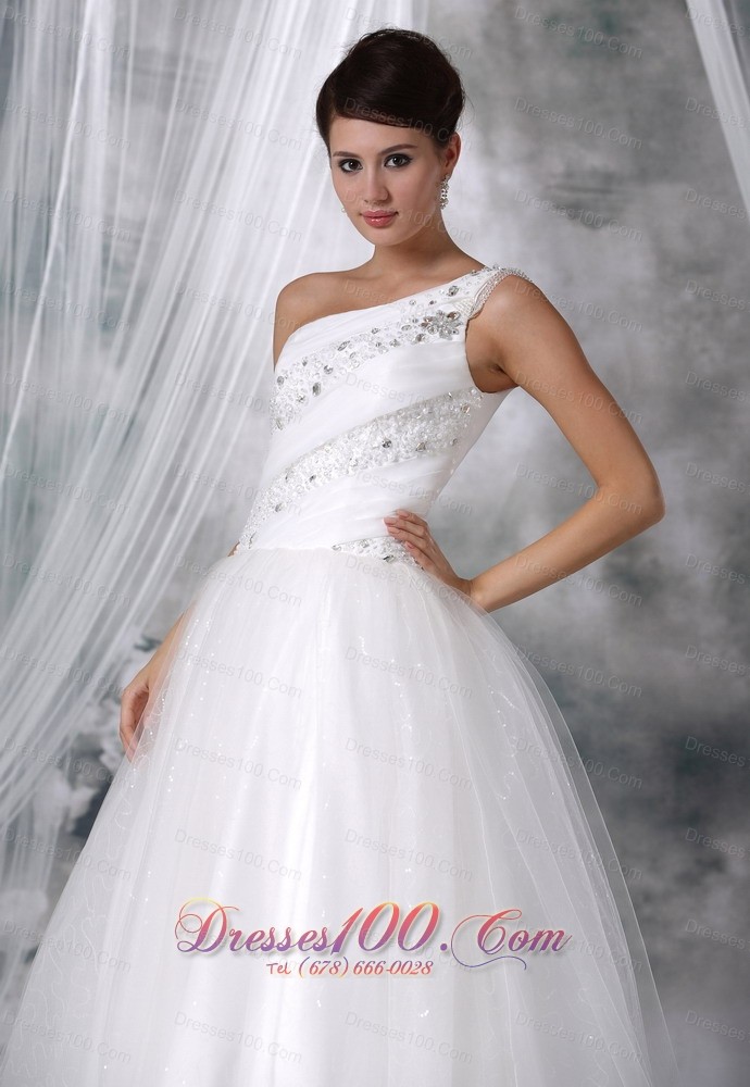 Beaded Decorate One Shoulder Wedding Dress Taffeta And Organza