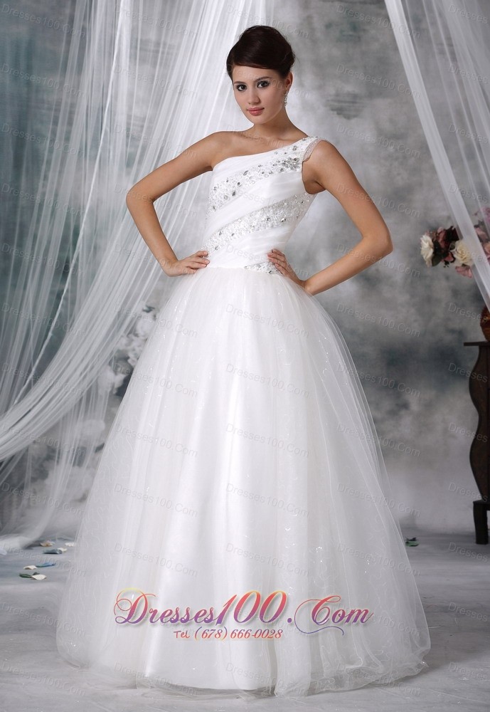 Beaded Decorate One Shoulder Wedding Dress Taffeta And Organza