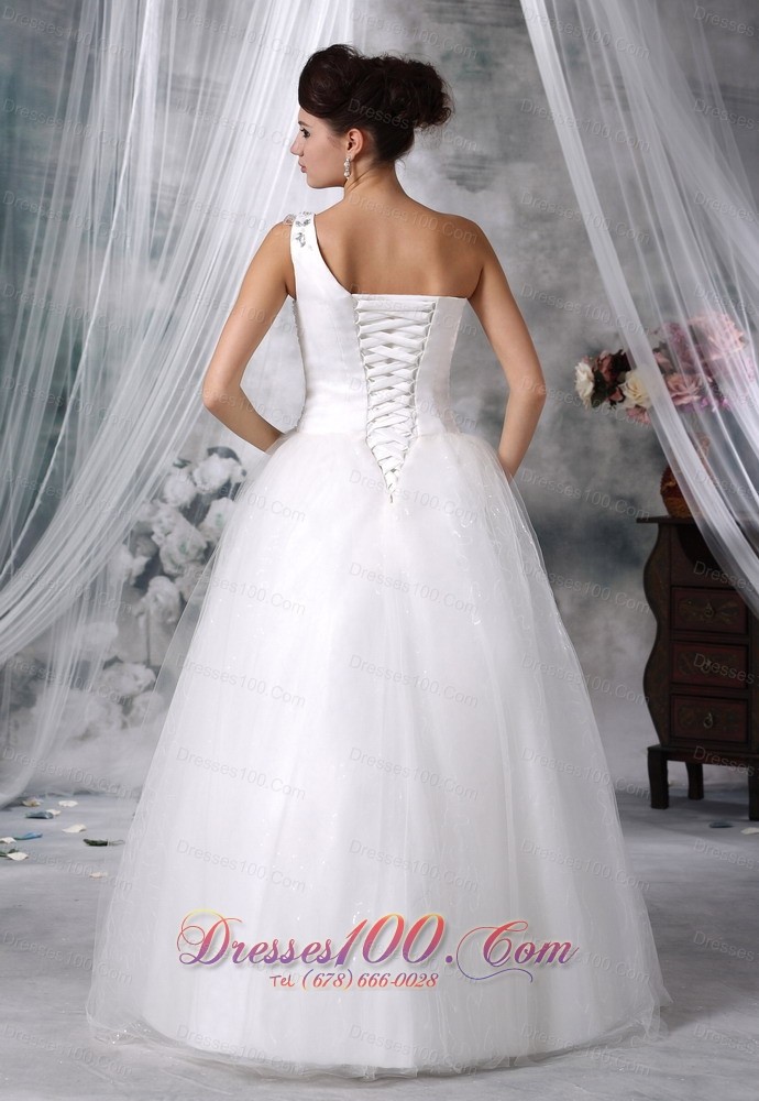 Beaded Decorate One Shoulder Wedding Dress Taffeta And Organza