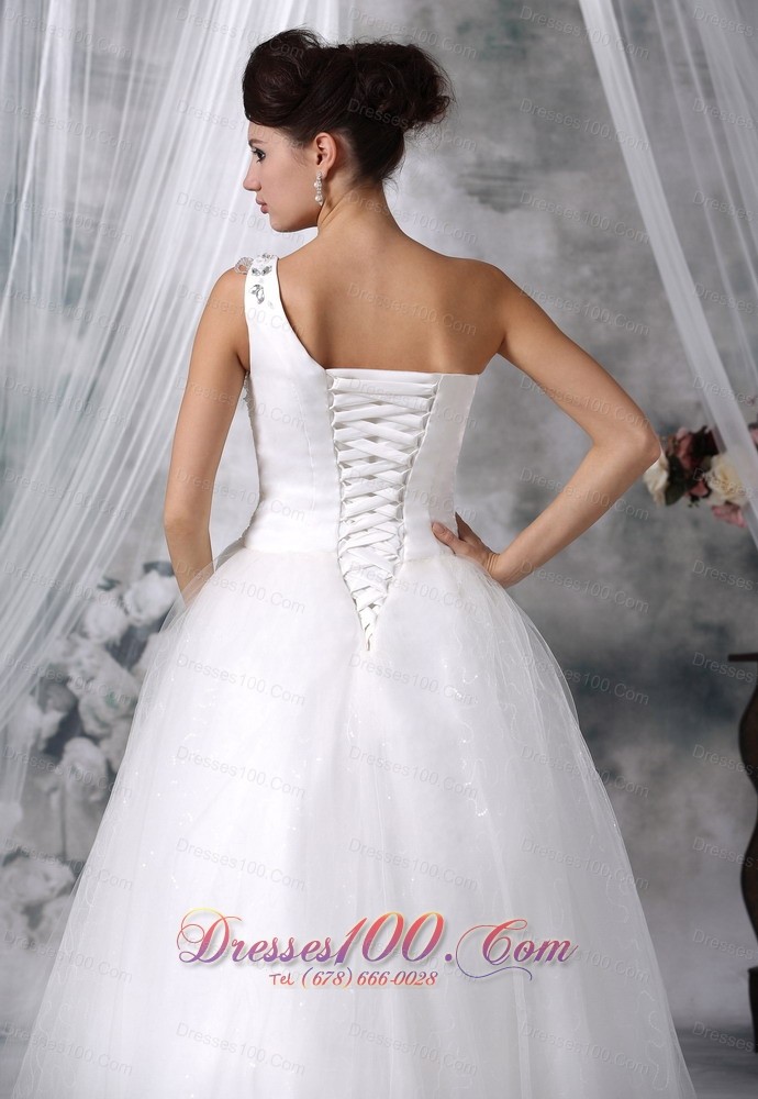 Beaded Decorate One Shoulder Wedding Dress Taffeta And Organza