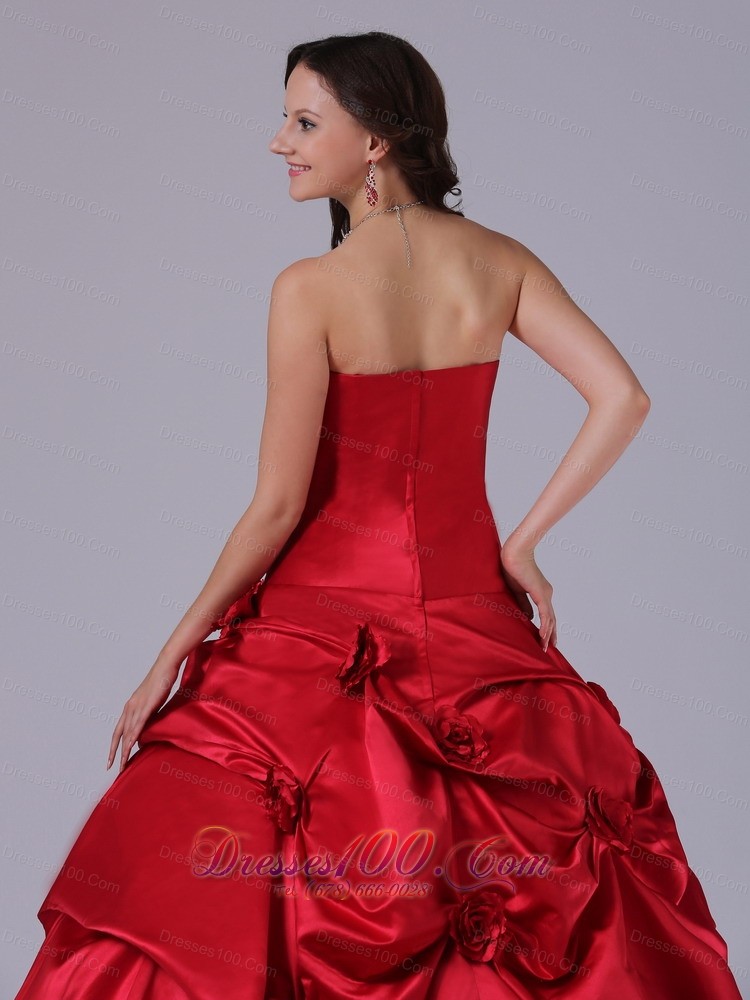 Strapless Wine Red Ball Gown Bridal Dress Court Train Pick-ups