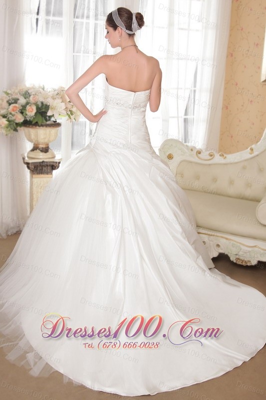 Strapless Tulle and Taffeta Bridal Dress Court Train Beading
