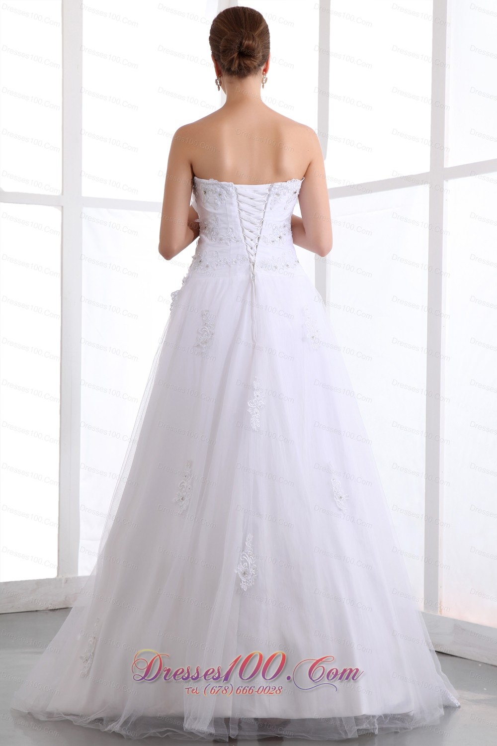 Taffeta and Organza Strapless Wedding Gown Beading Brush Train