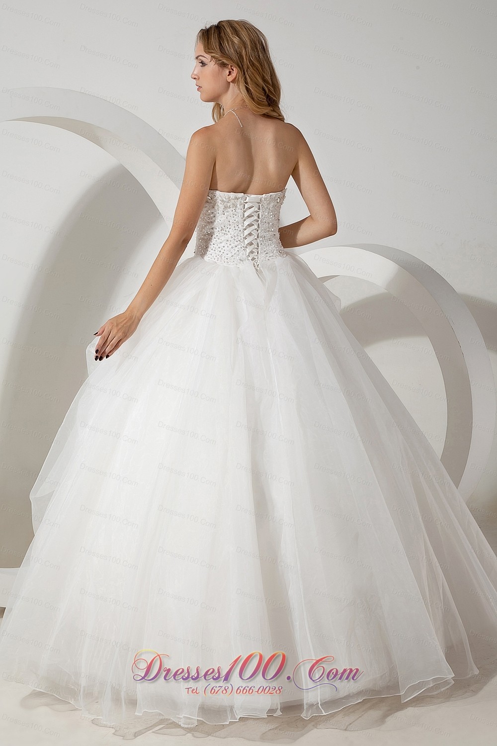 Strapless Tulle Ball Gown Wedding Dress Floor-length Beading