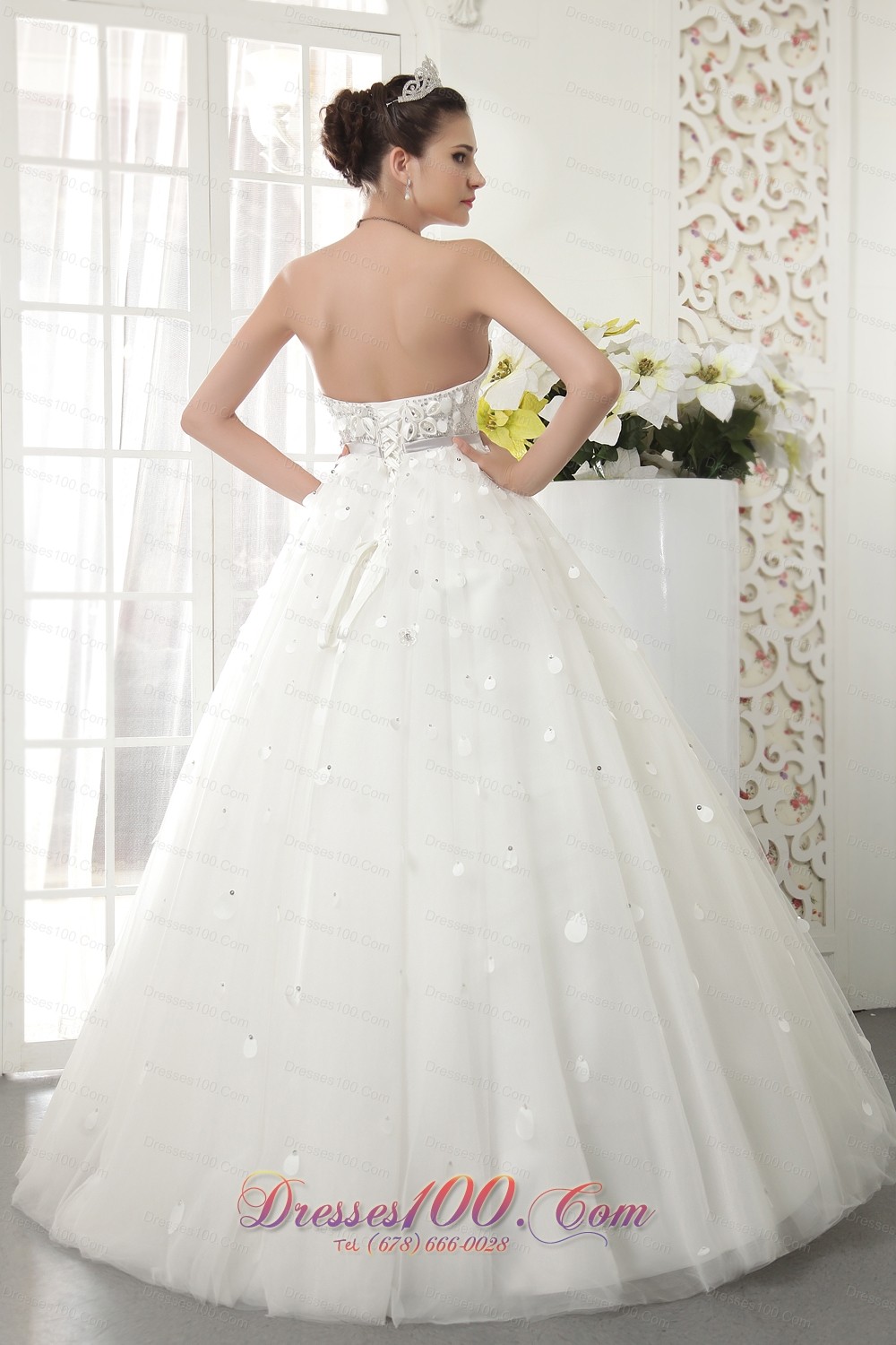 Floor-length Bridal Wedding Dress Princess Strapless Beading Tulle