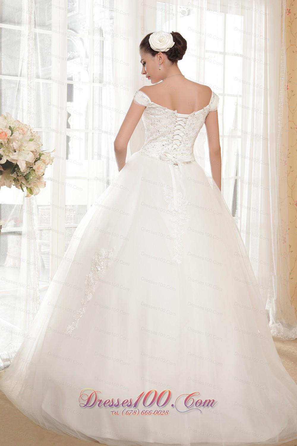 Off The Shoulder Ball Gown Tulle Appliques Wedding Dress