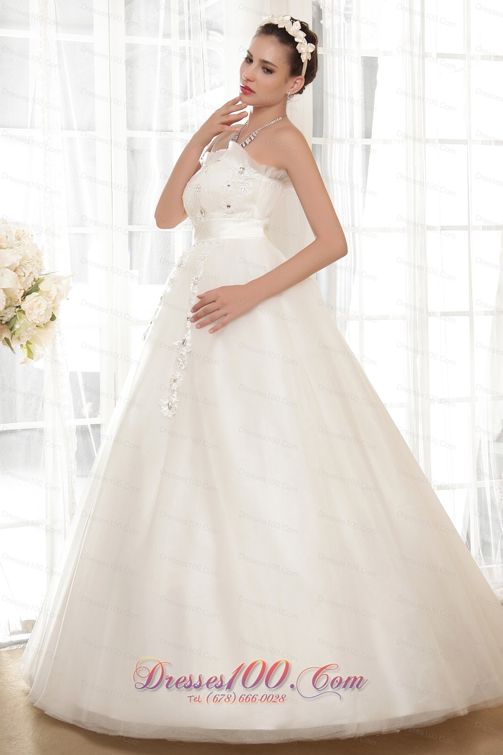 Sweetheart Wedding Gown Appliques With Beading Tulle