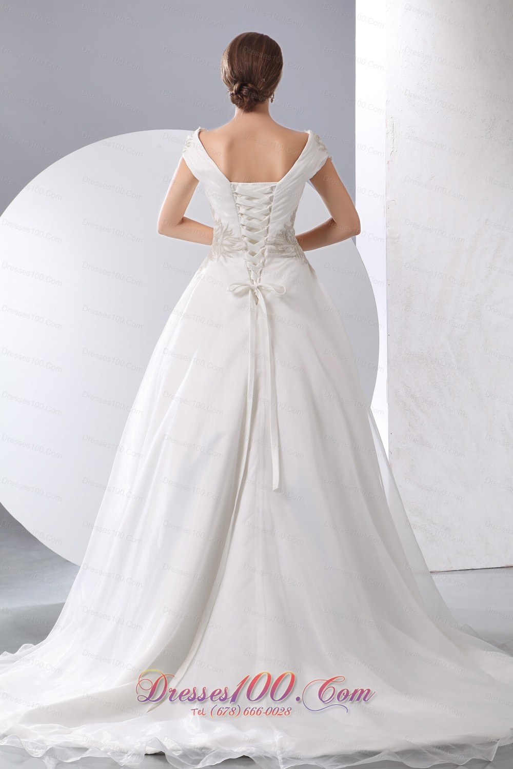 A-line Wedding Gown V-neck Beaded Chapel Train
