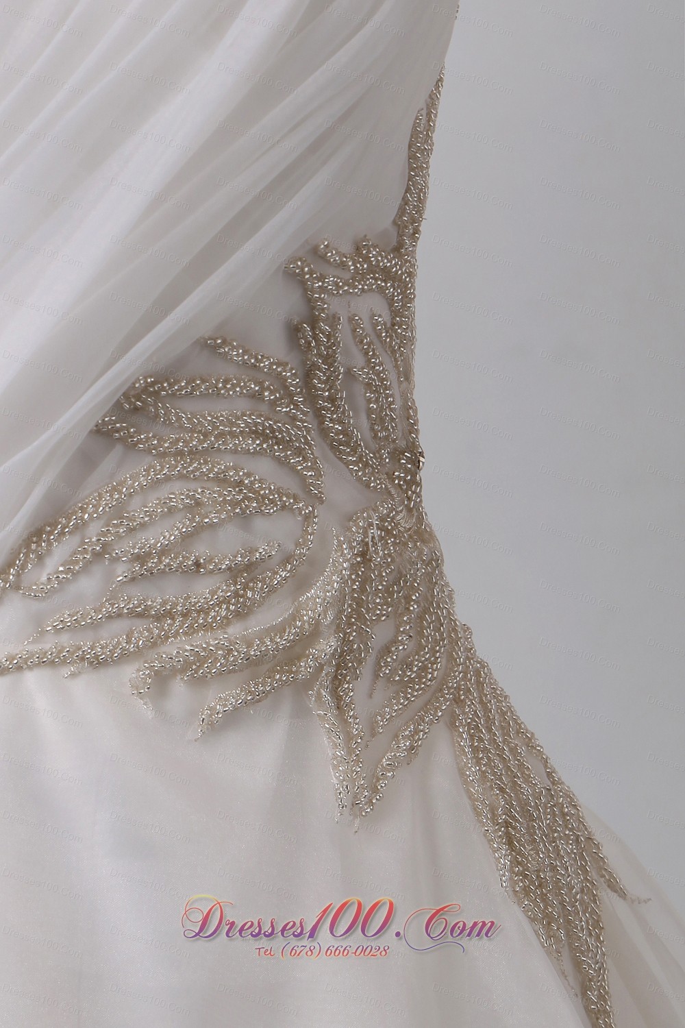 A-line Wedding Gown V-neck Beaded Chapel Train