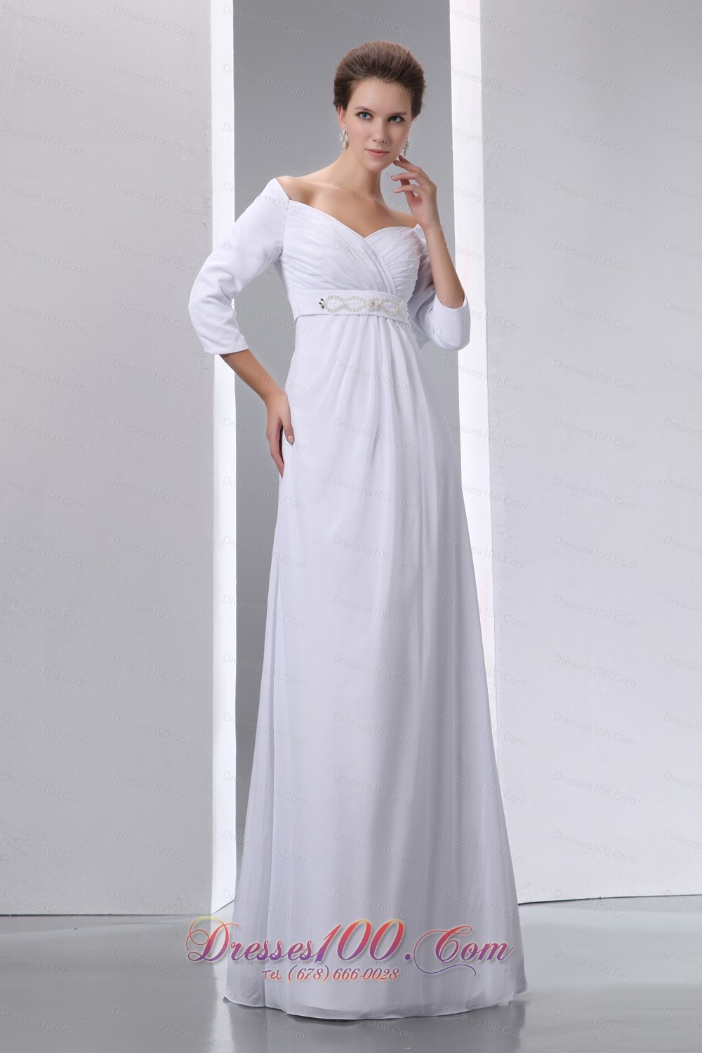 Empire Off The Shoulder Beading Plus Size Wedding Dress