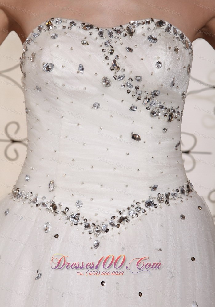 Lovely A-line strapless Wedding Dress Beaded Bodice Tulle